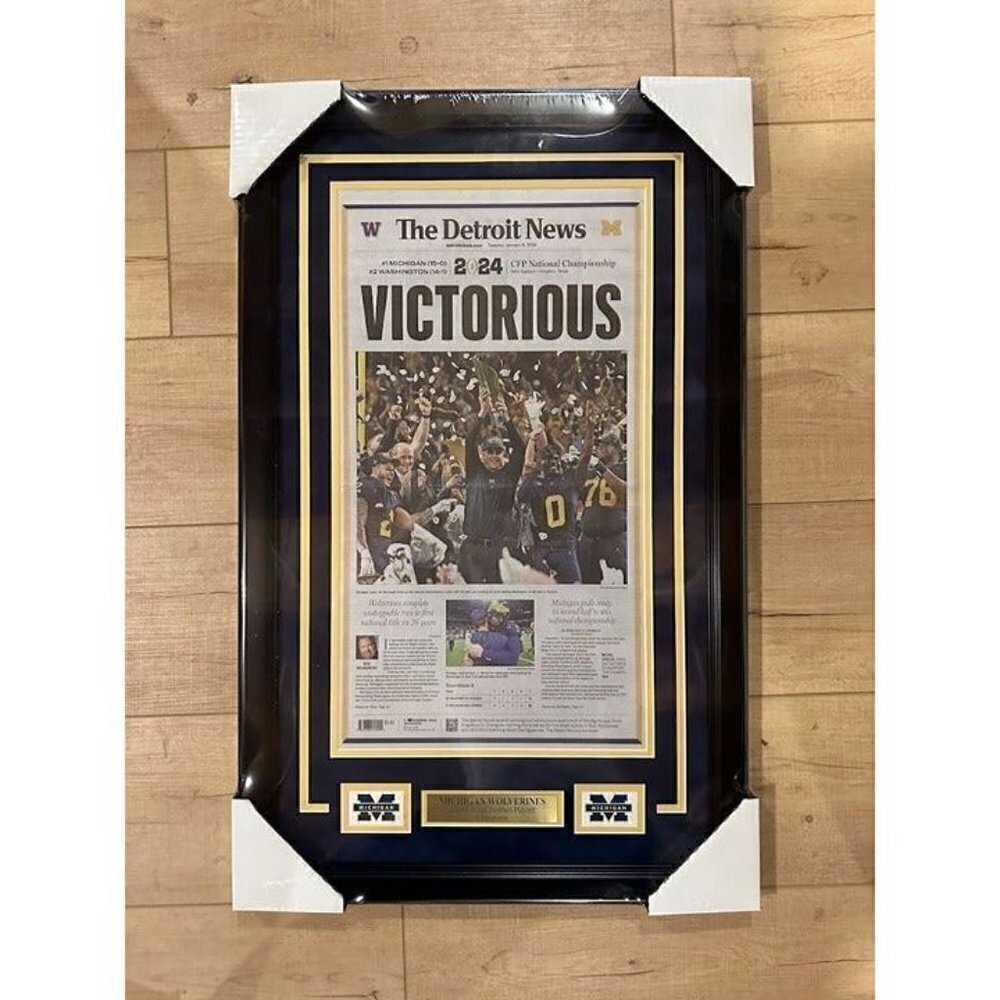 Michigan Wolverines 2024 CFP Detroit Free Press Newspaper front page Framed